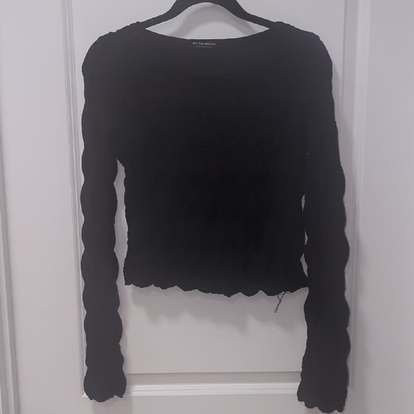 See You Monday Tops - See You Monday Black Textured Long Sleeve Blouse